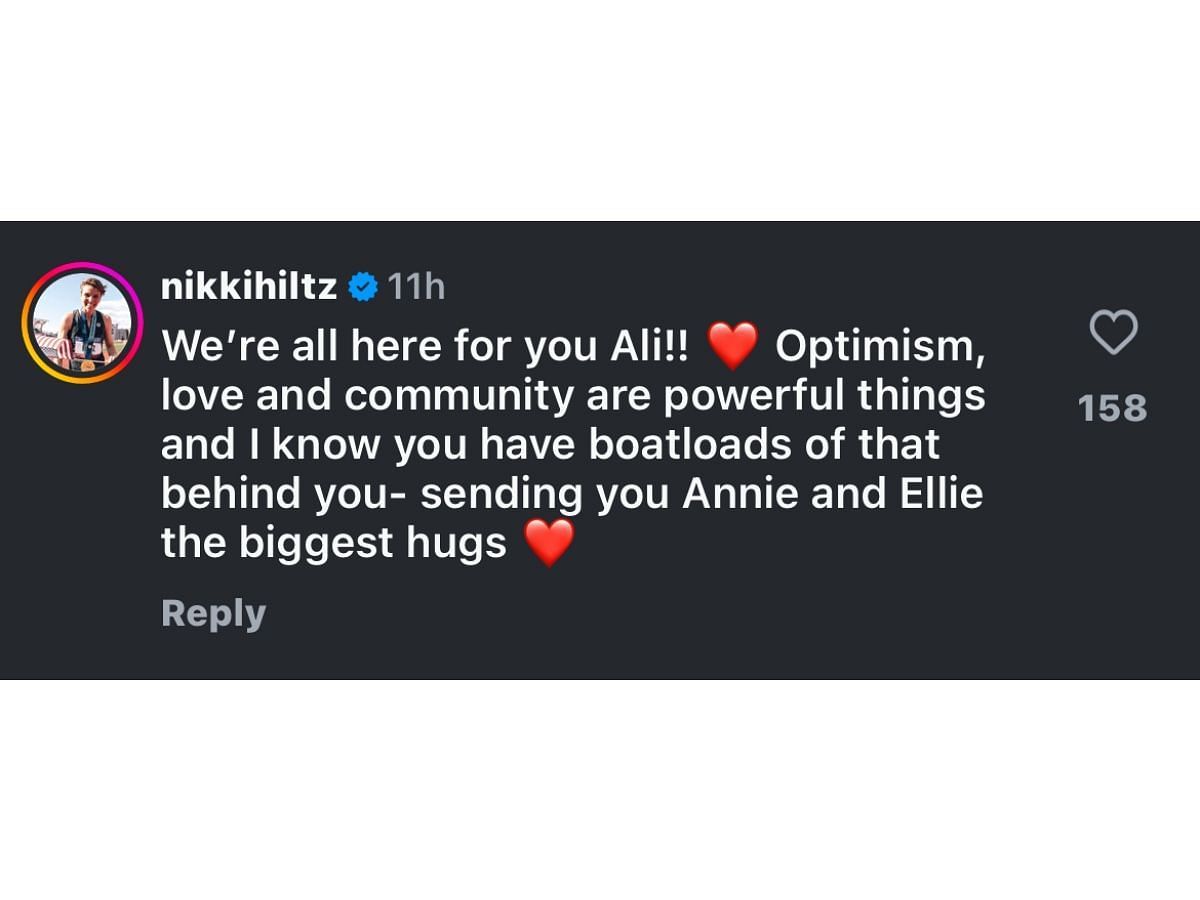 Hiltz’s comment on Instagram (@aliontherun1)